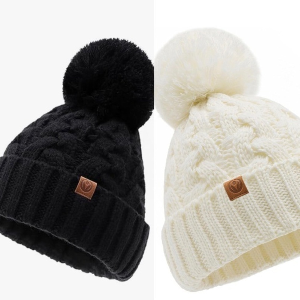 FUOITA Toddler Winter Hat  Beanie Lined Knit For Girls and Boys M  (2 Items )